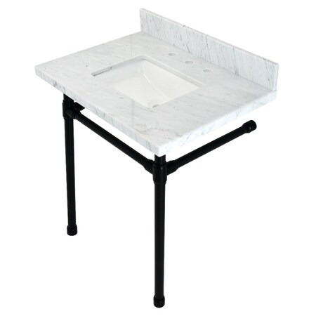 Fauceture Dreyfuss 30" Console Sink W/ SS Leg (8", 3 Hole), Marble White/ Black KVPB30M8SQ0ST